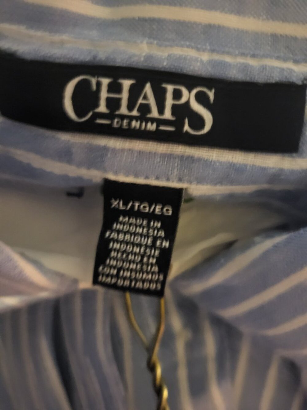 Women's Chaps Women's Blue & White Striped Linen-Blend Button-Down Shirt (XL) - Picture 3 of 4